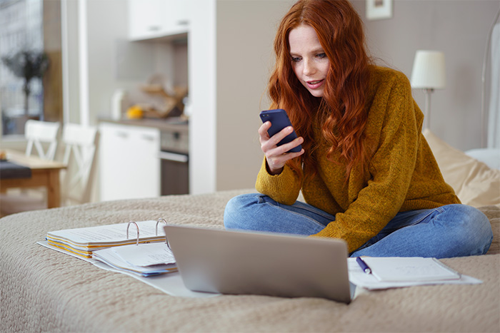 A woman working from home