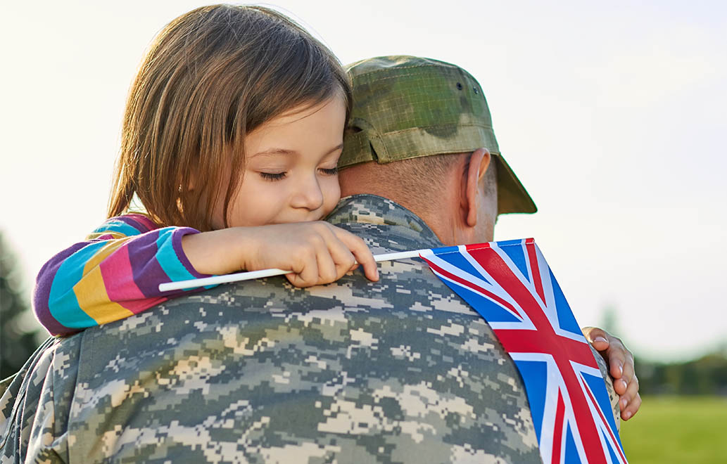 A british soldier reuniting with his family
