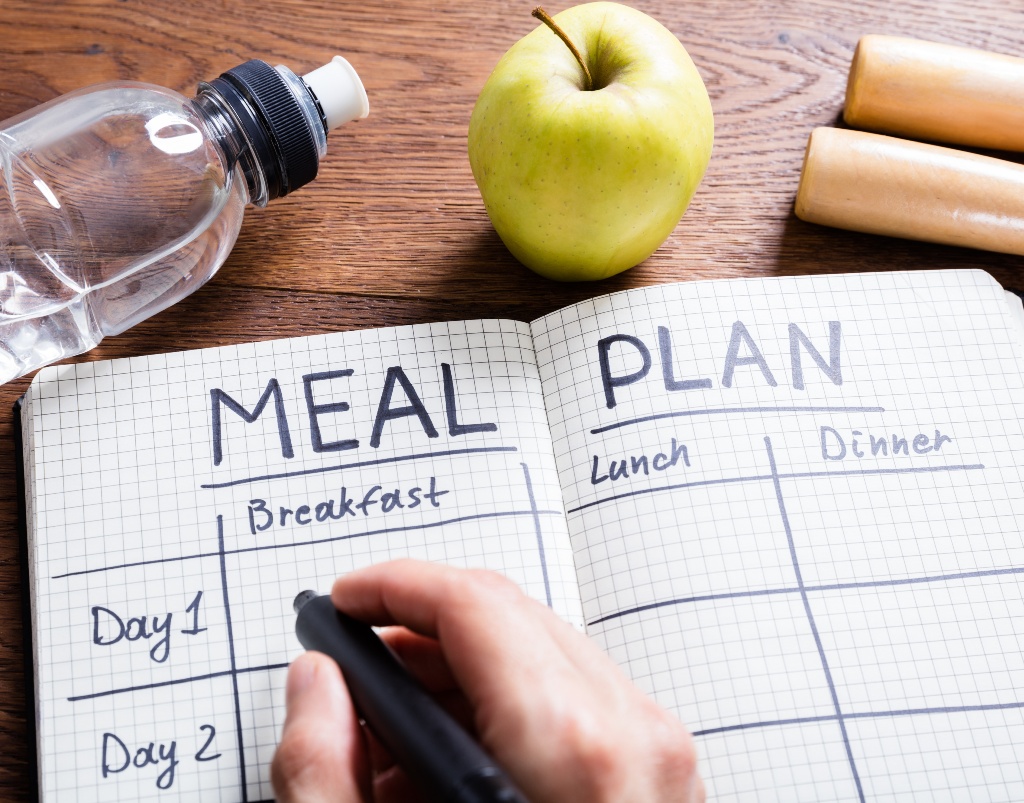 Planning meals for the week in a diary or on a page