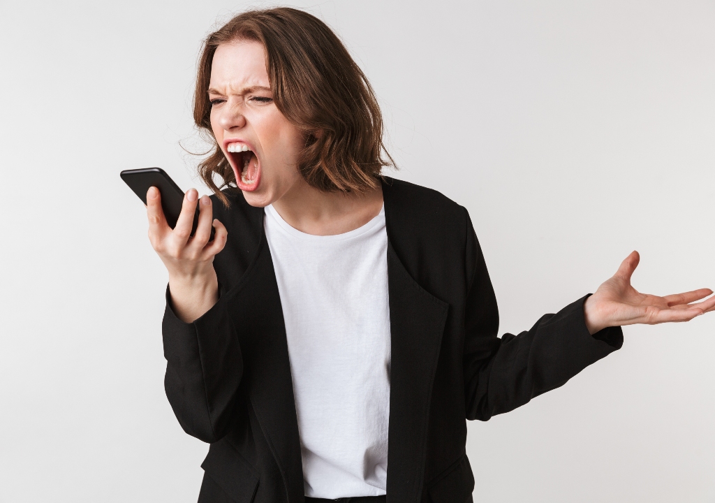 Woman shouting on phone